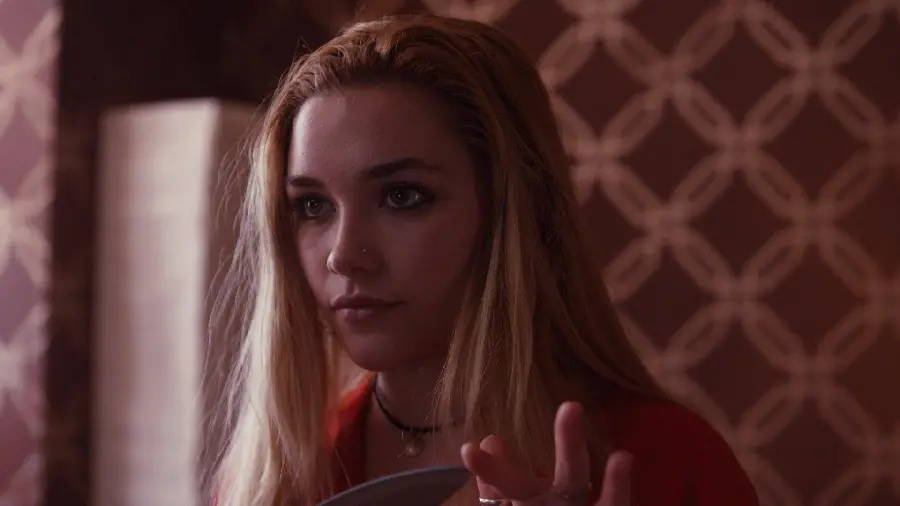 Photo taken of Florence Pugh in a movie sequence