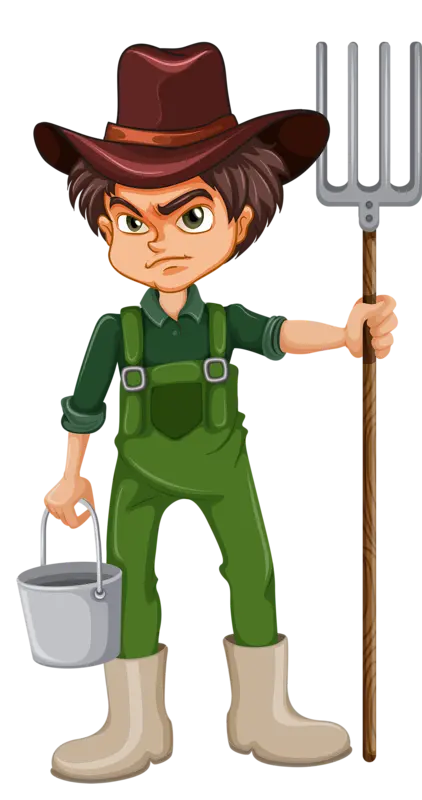 Graphic photo of a dumb and stupid farmer boy in PNG format