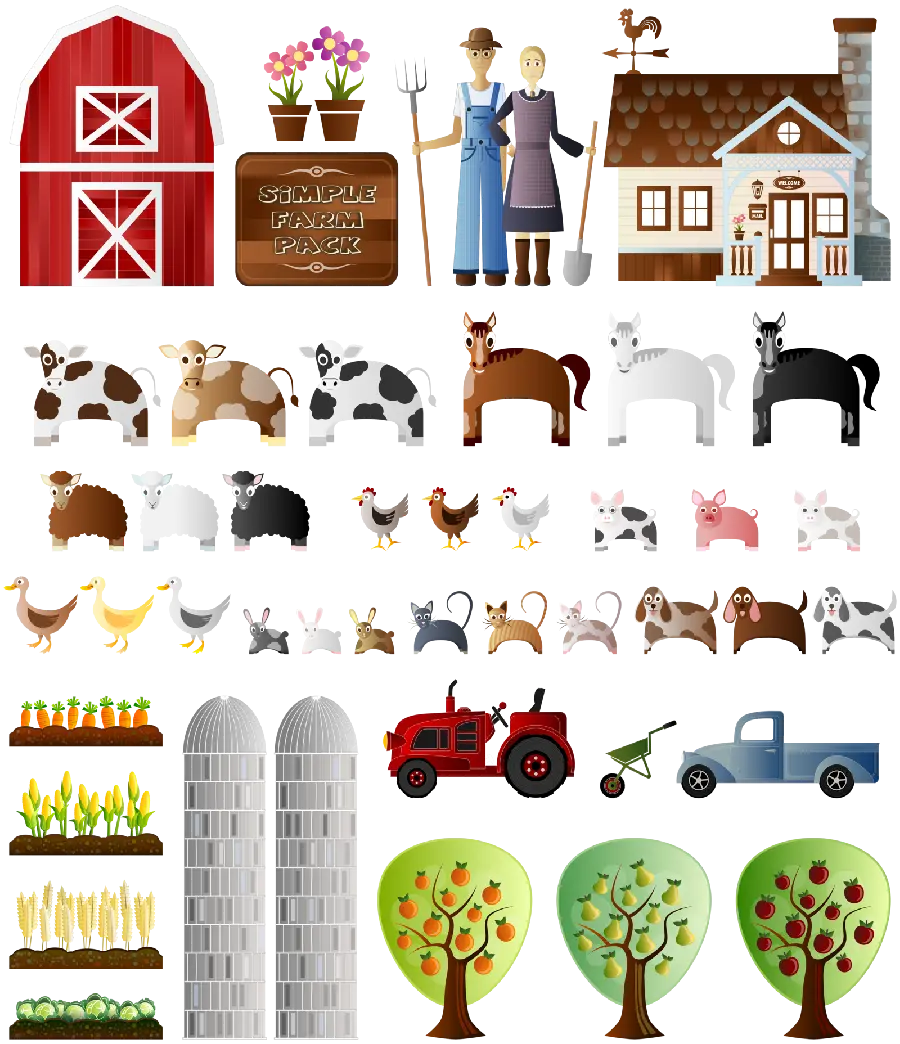 Types of small images related to agriculture in png format suitable for making stickers and labels