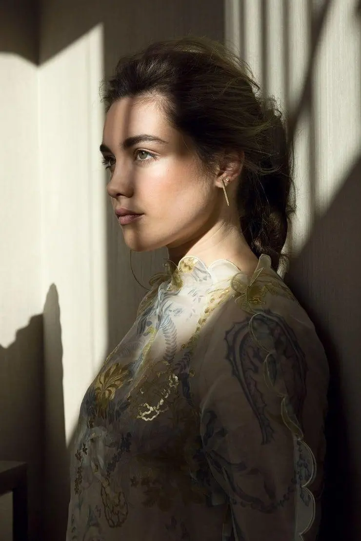 Horizontal background image of the face and famous celebrity Florence Pugh