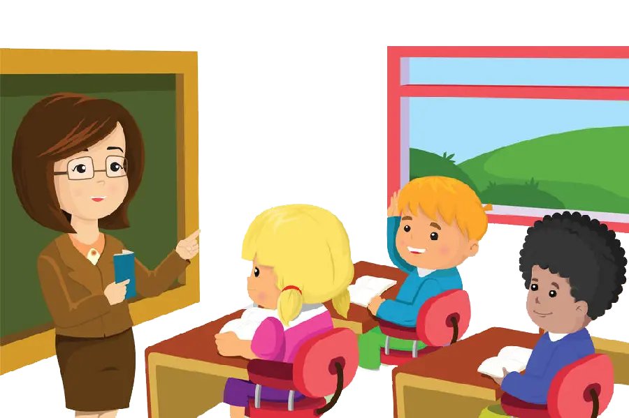 Photo of a teacher and students in PNG format and cropped 