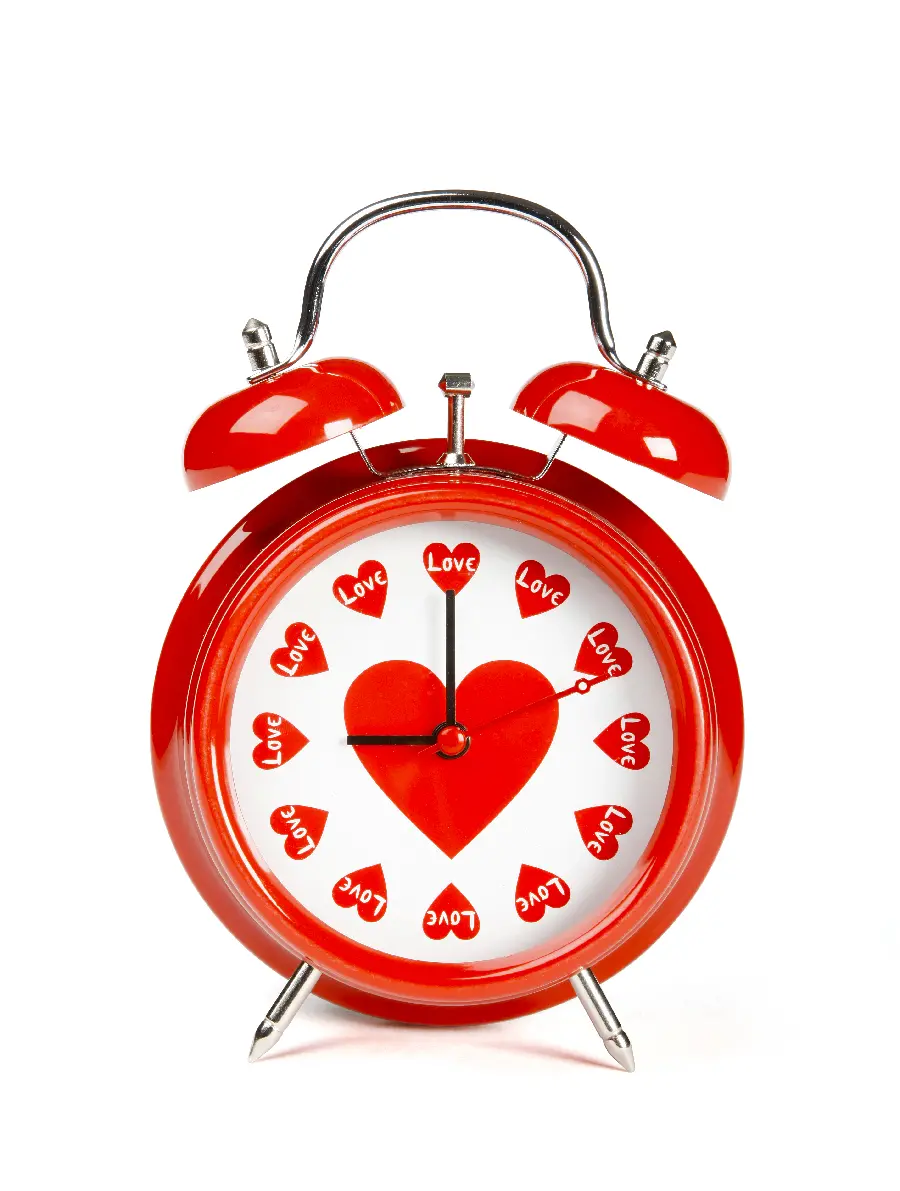 Heart clock background photo on a white background for Valentine's Day
