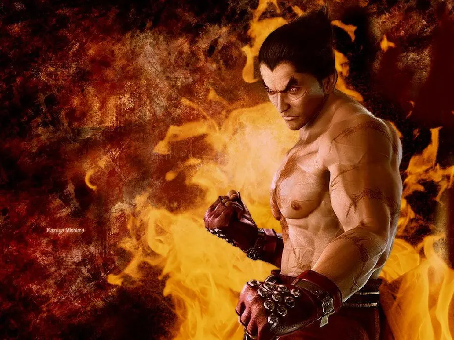 Stock image of Kazuya Mishima in flames