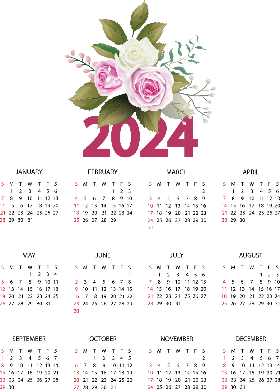 Photo of the New Year 2024 calendar for printing in offices