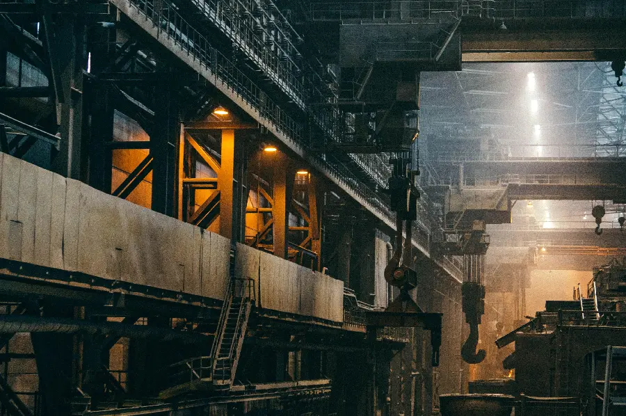 Image of a steel factory using metallurgy