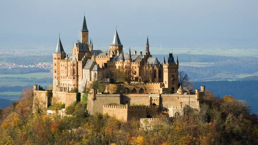Image of the historical attraction of Hohenzollern Castle located in Germany suitable for backgrounds and backgrounds
