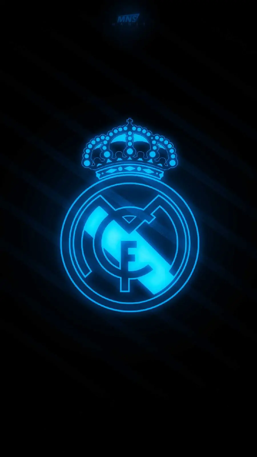 Stock photo of the Real Madrid logo with blue nekran color on a black background