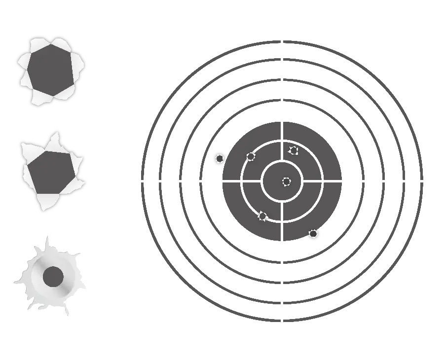 Photo of the training and scoring chart of bullets and bullets suitable for combat shooting exercises in PNG format