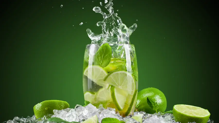 New and luxurious background of lemonade with fresh lemon for posters in juices and vitamins