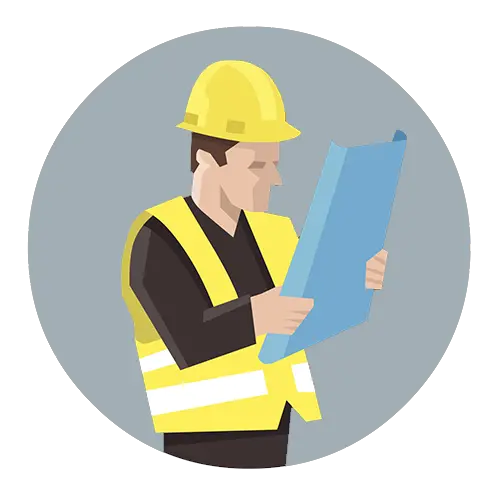 Photo of a civil engineer cut out and without background in a circle frame in PNG format