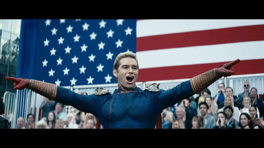Background photo of the popular Homelander character against the background of the American flag