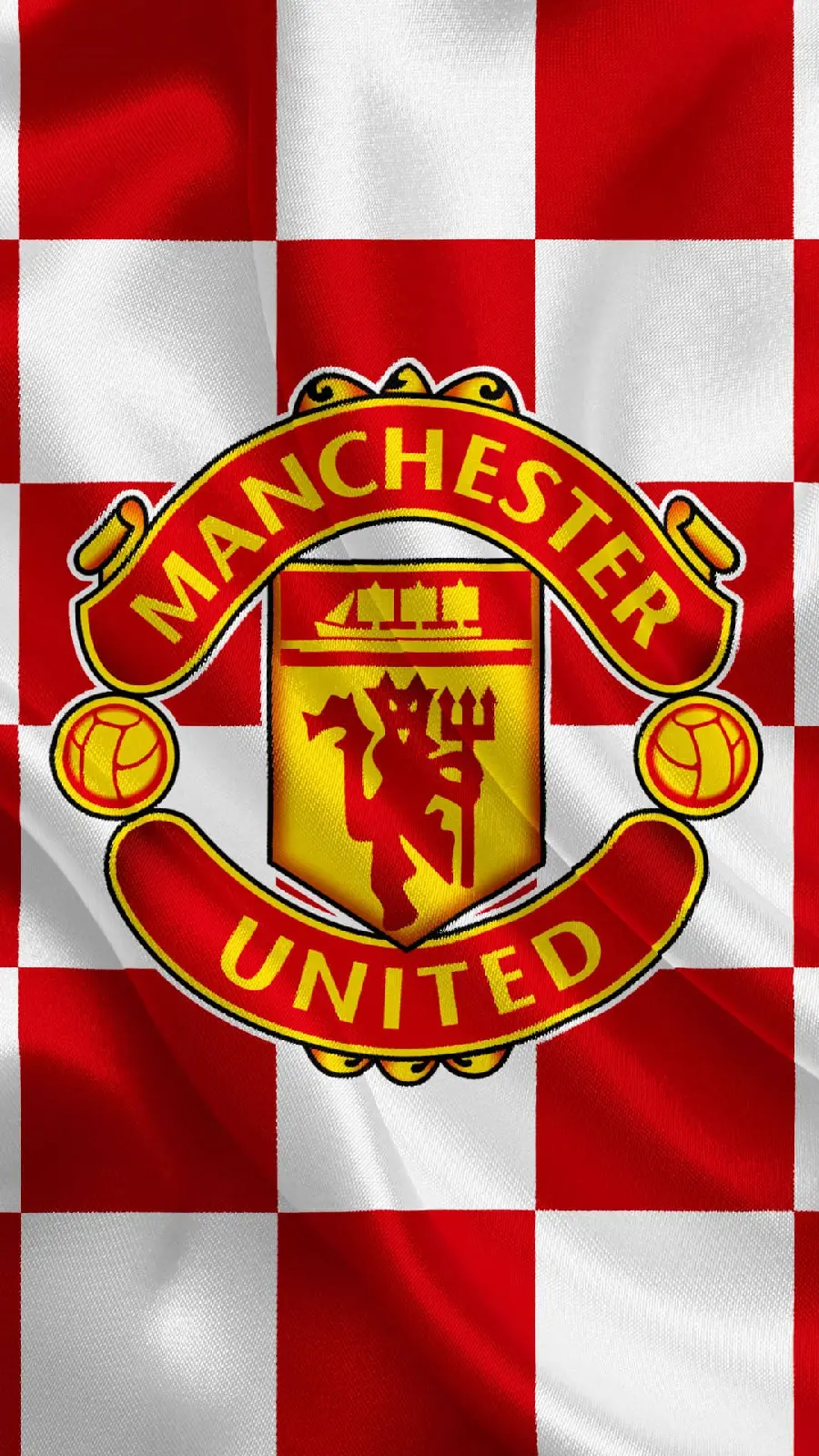 Download Manchester United logo background and wallpaper on checkered cloth