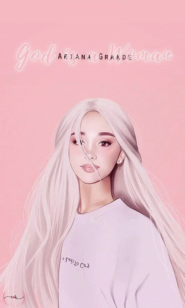 Cartoon photo of Ariana Grande with a pink background