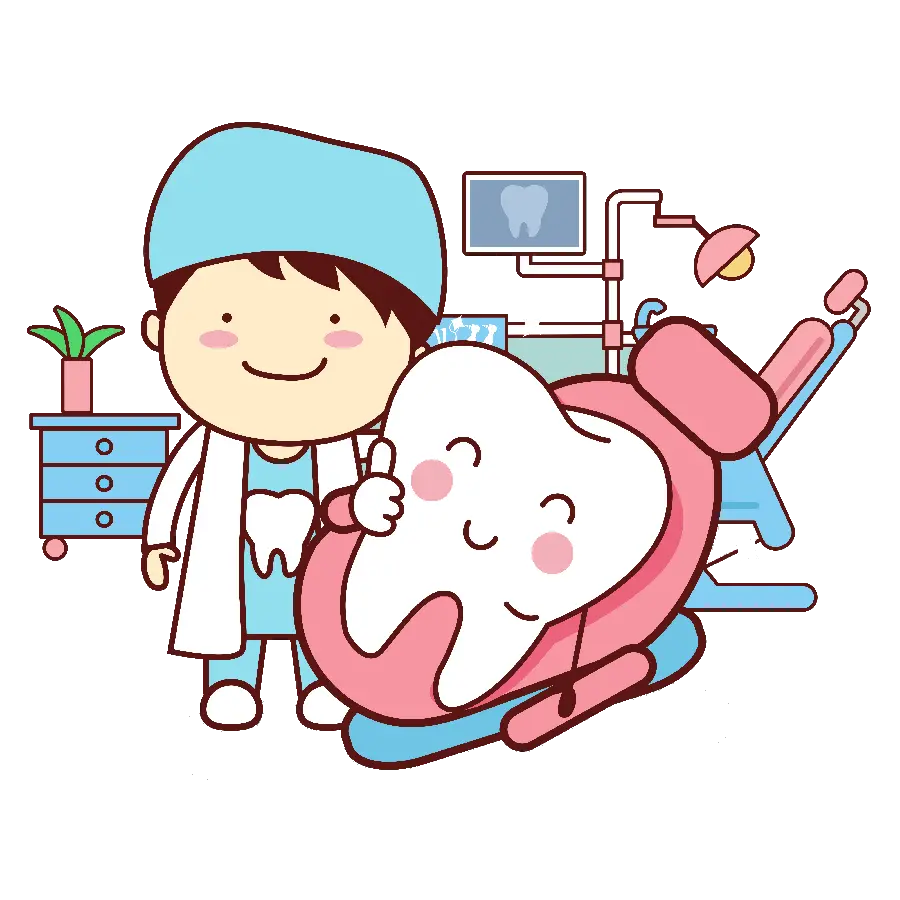 Download PNG image of a cartoon graphic tooth and dentist 
