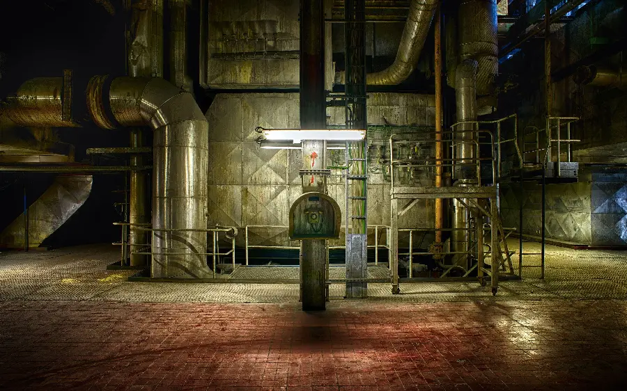 Background photo of the interior of an abandoned industrial building