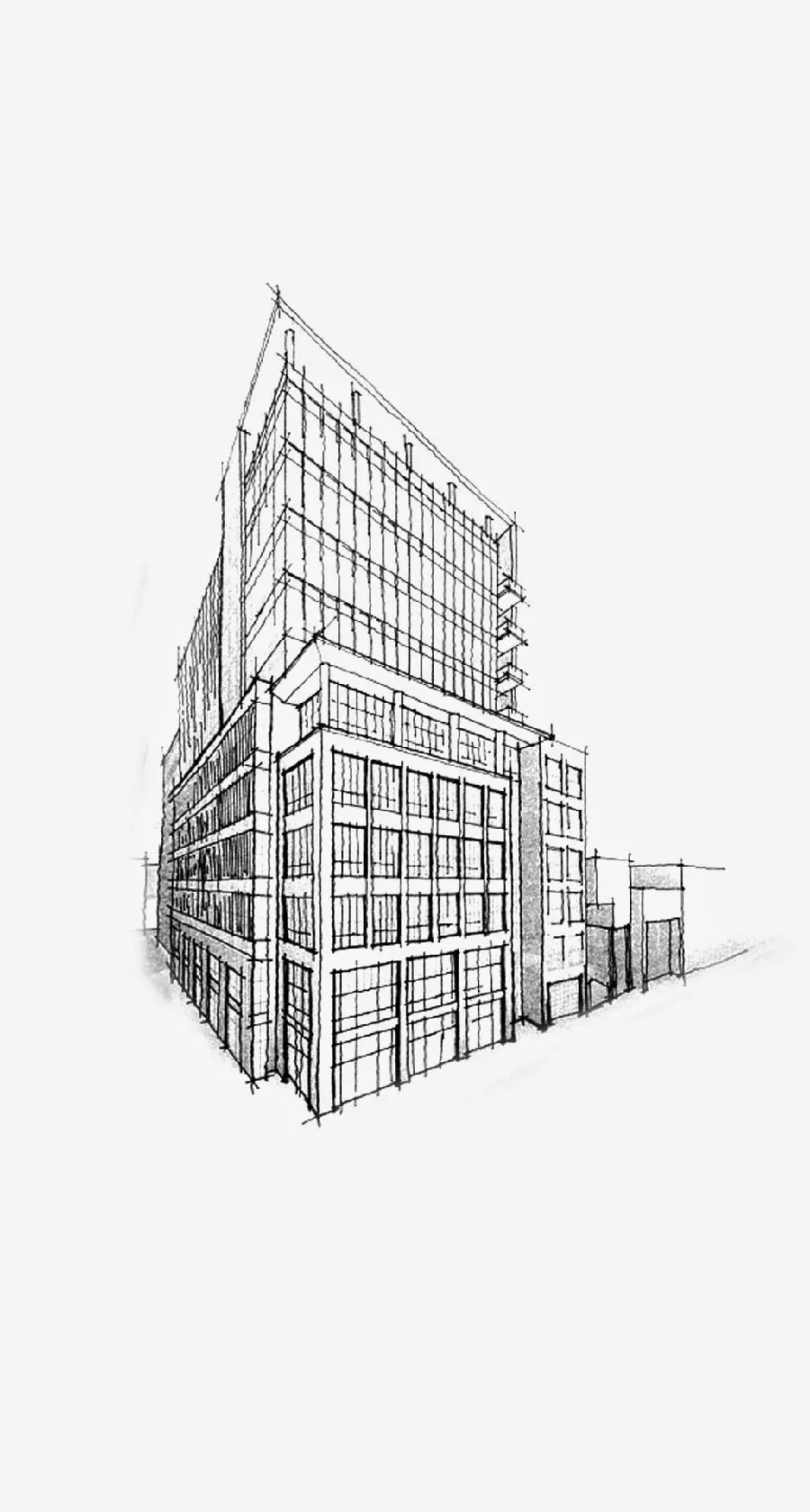 Design of a multi-storey and multi-unit building with a white background