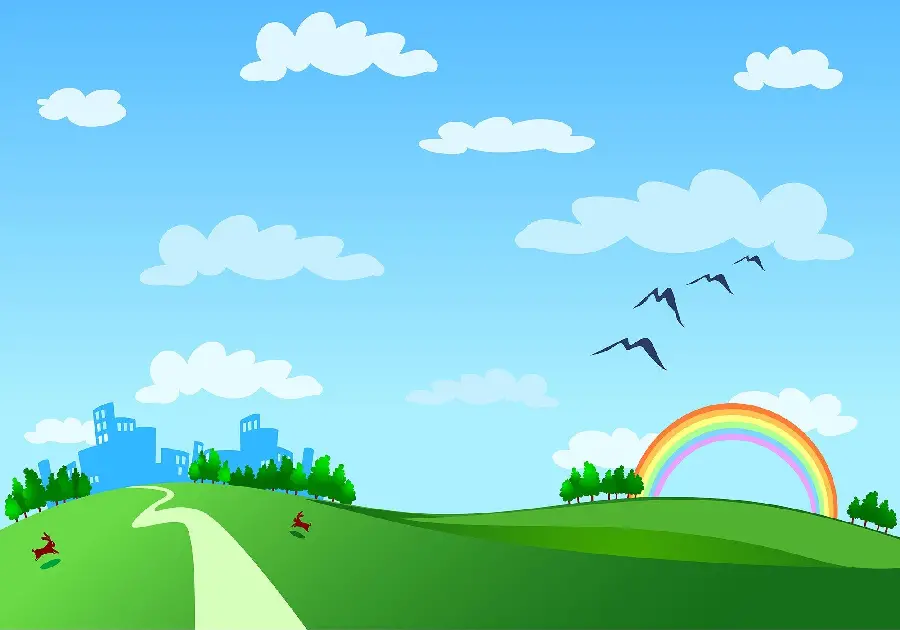 Horizontal vector photo From rainbows and lush landscapes for kindergarten