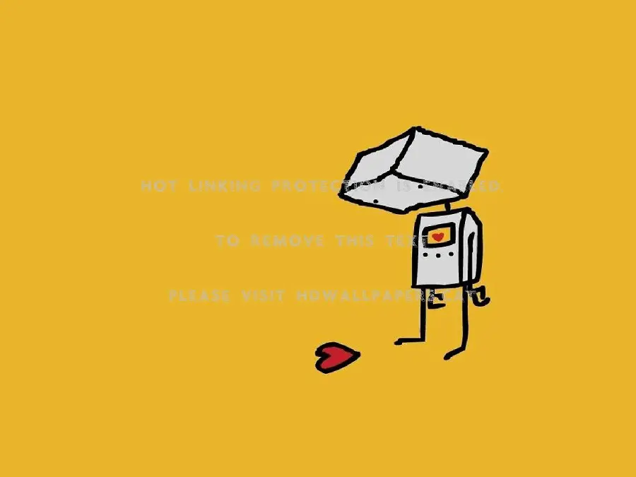 Robot and red heart wallpaper with orange background