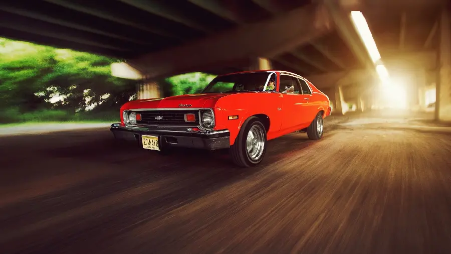 Background of an old red Chevrolet Nova car in full HD