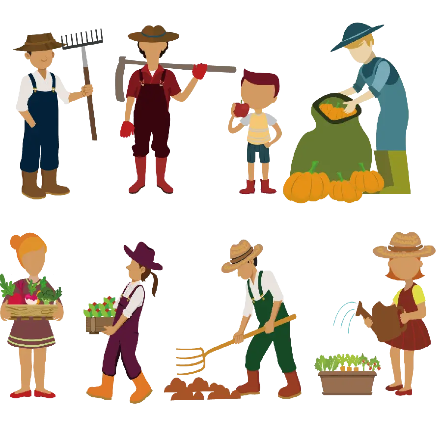 Photo of various types of farmers, men and women, PNG, PNG, cropped
