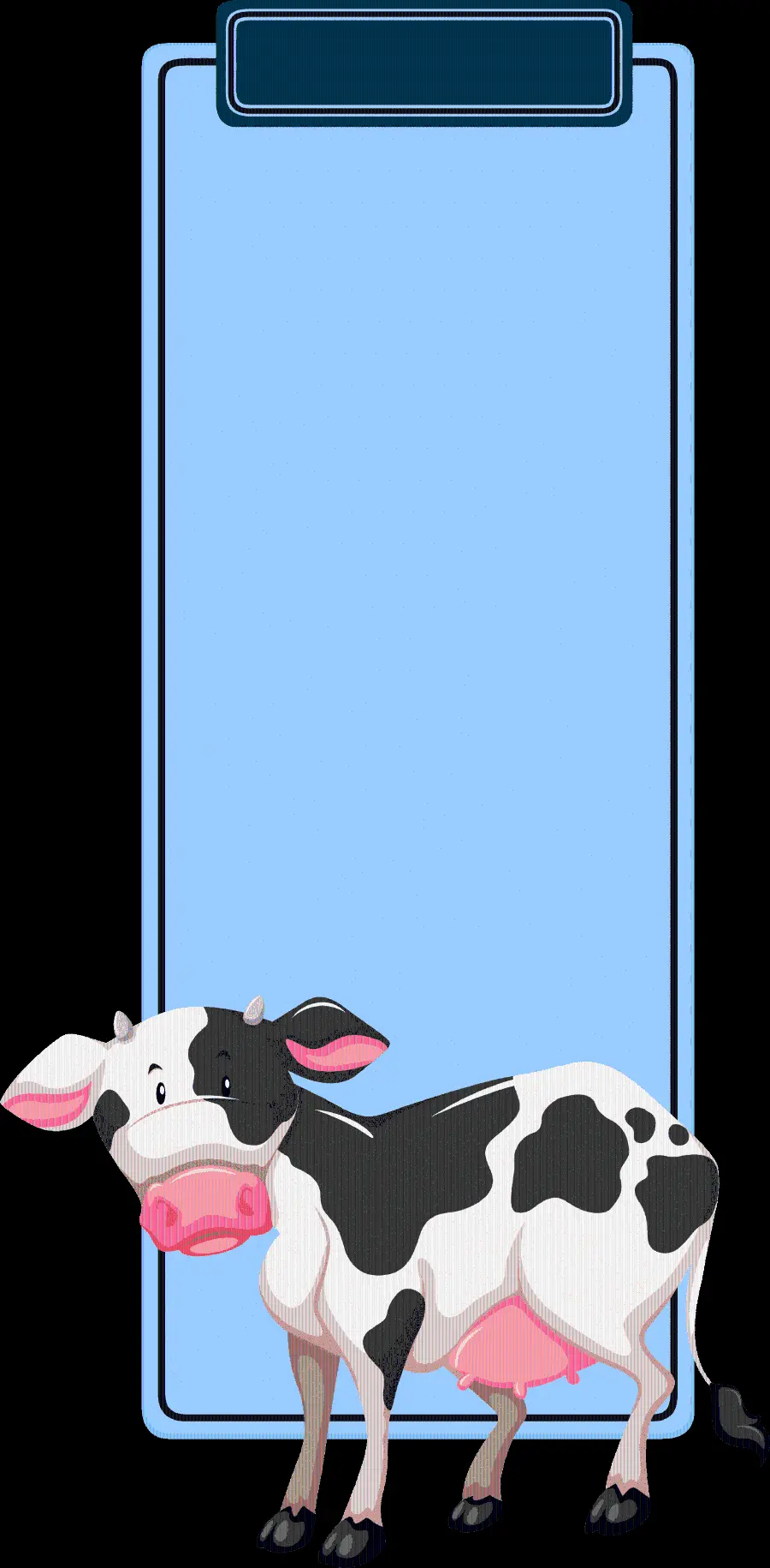 Free download of a cartoon cow PNG image with a background of a chassis board suitable for writing text
