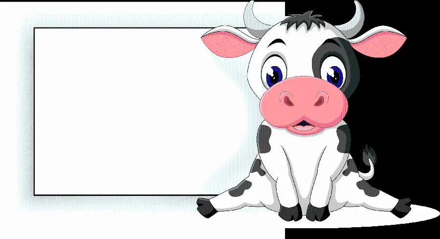 A cute and funny black and white surprised cartoon cow image in PNG format