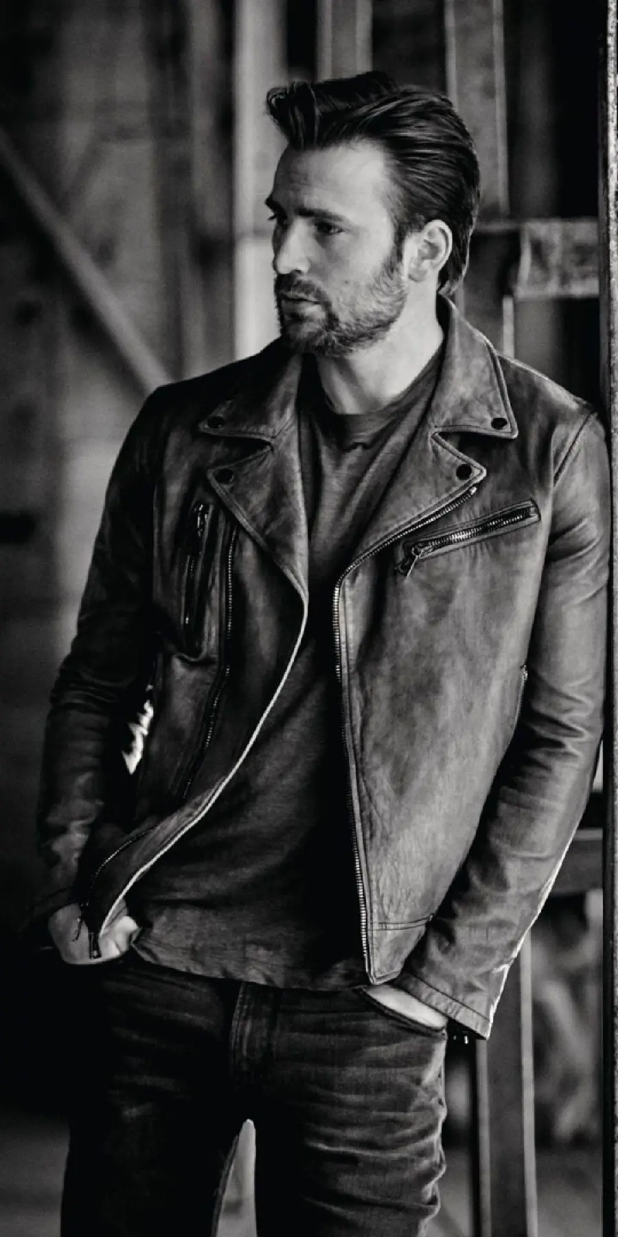 Stylish and unique wallpaper in black and white theme of the attractive Chris Evans