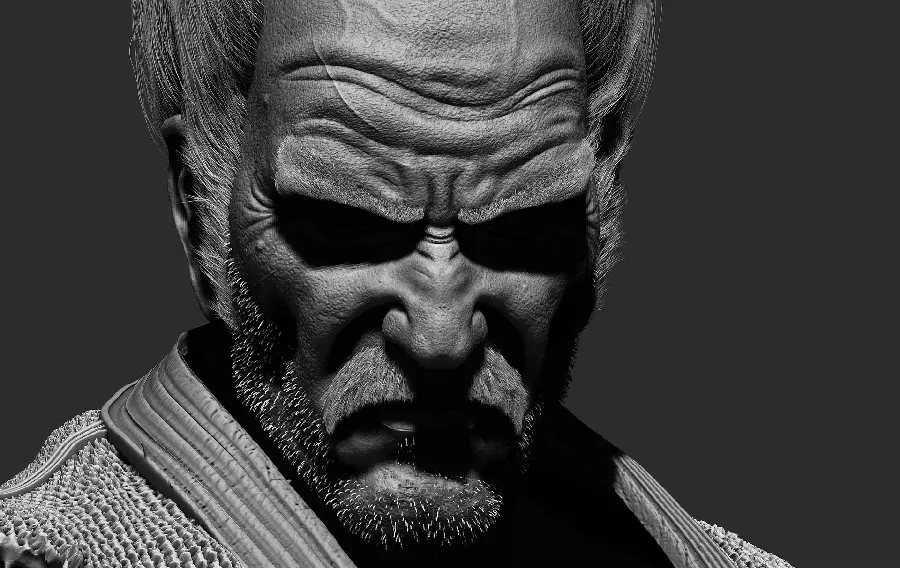 Black and white profile image of Heihachi Mishima