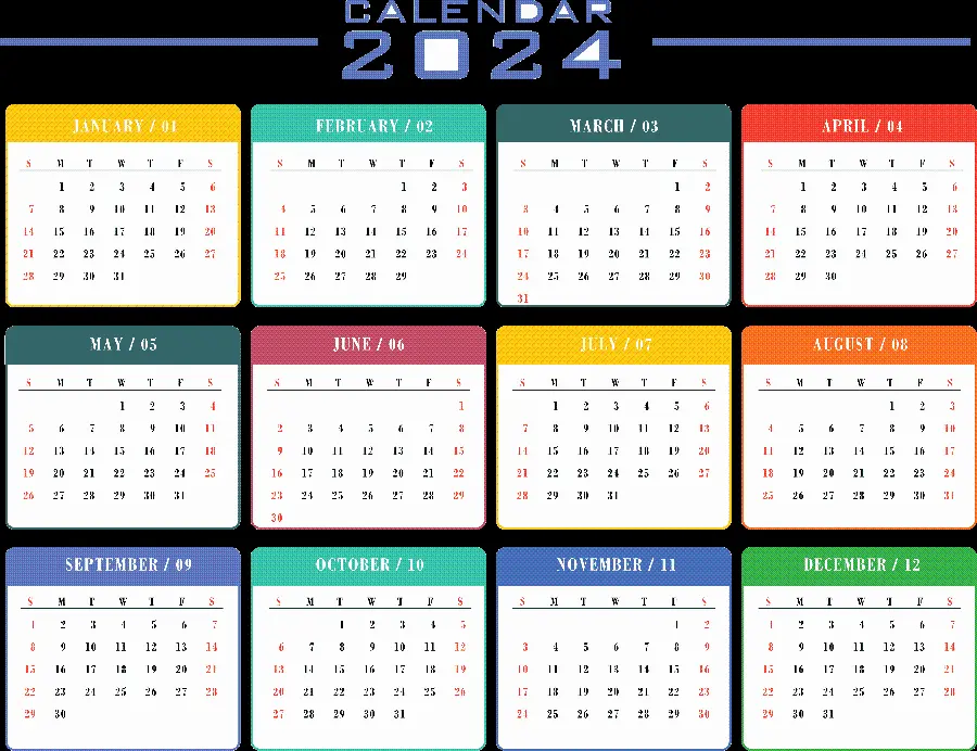 Colorful 2024 Calendar Wallpaper for Free Printable