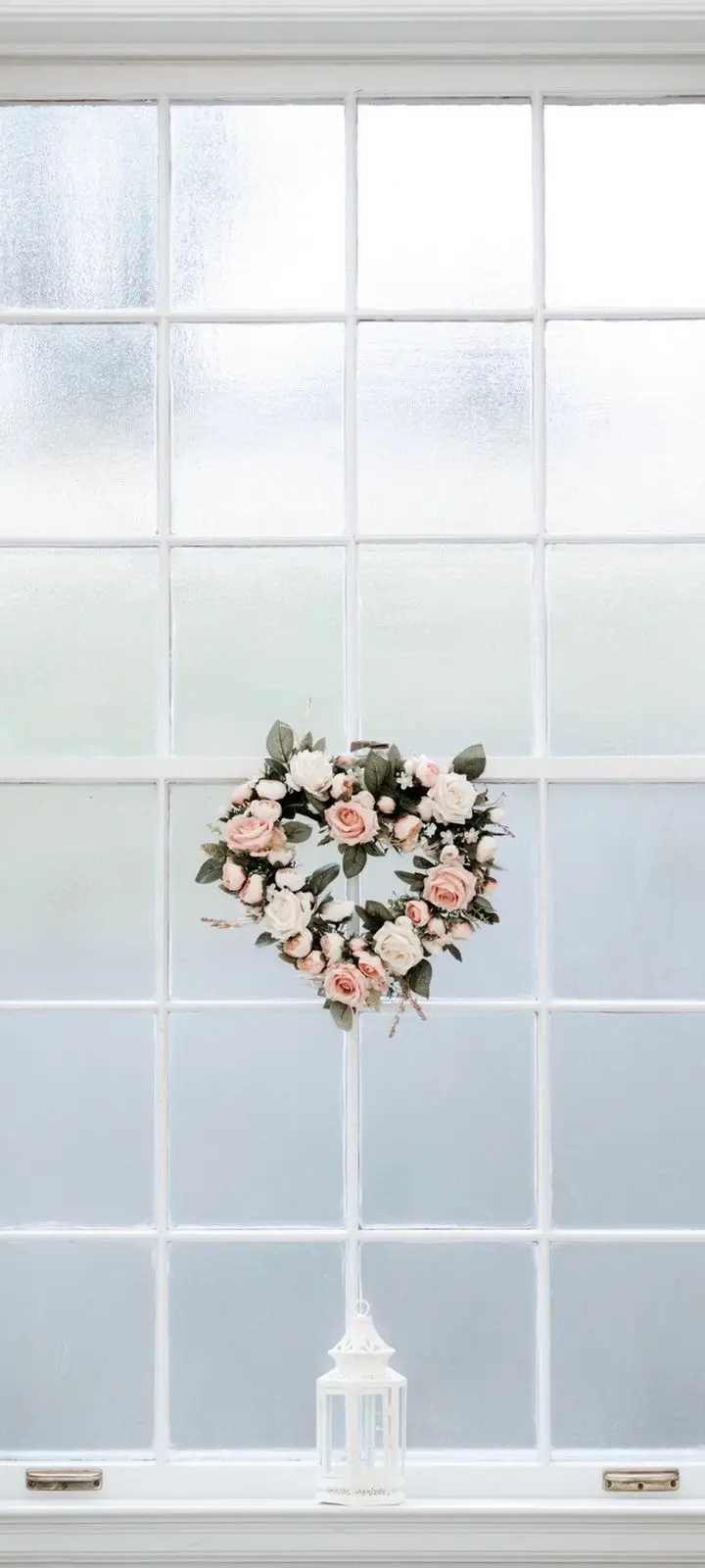 Stylish and modern photo of pink and white flowers behind the window for the Samsung Galaxy A05 background