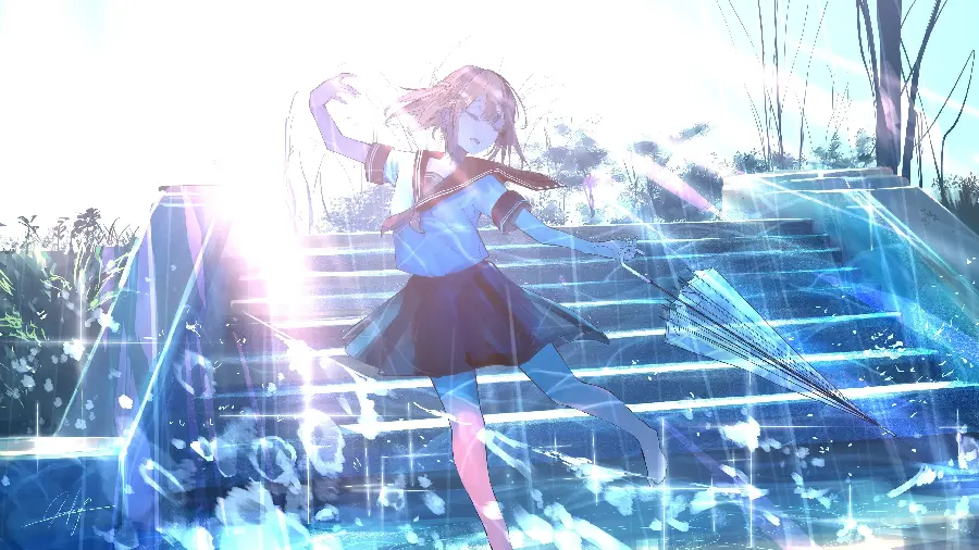 Download of a profile photo of a girl with an umbrella dancing 