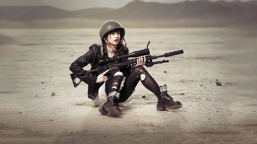 Special and amazing girly background photo of a lonely girl soldier
