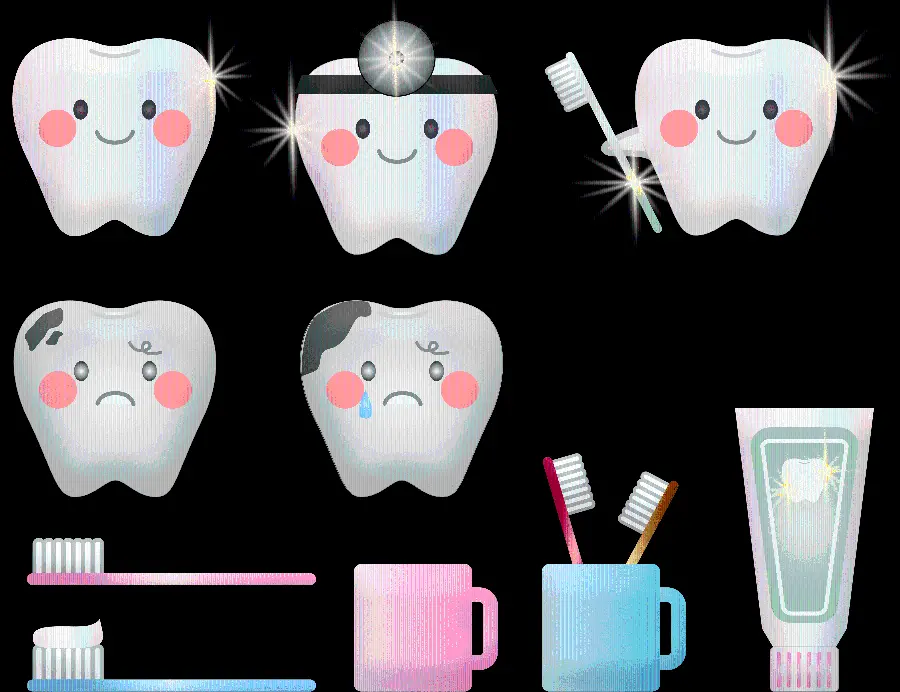 Graphic photo of teeth in PNG format with toothbrush and toothpaste 