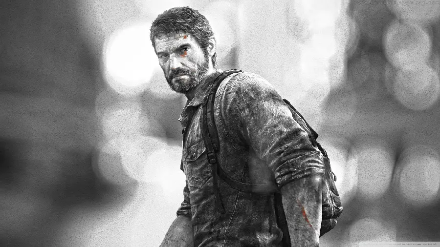 Black and white image of a famous fighting computer game character