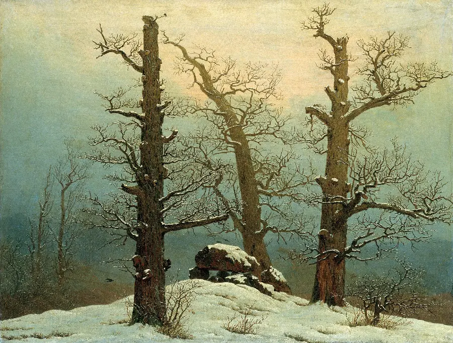 High-quality photo of the painting Cairn in the Snow, a painting by Caspar David Friedrich