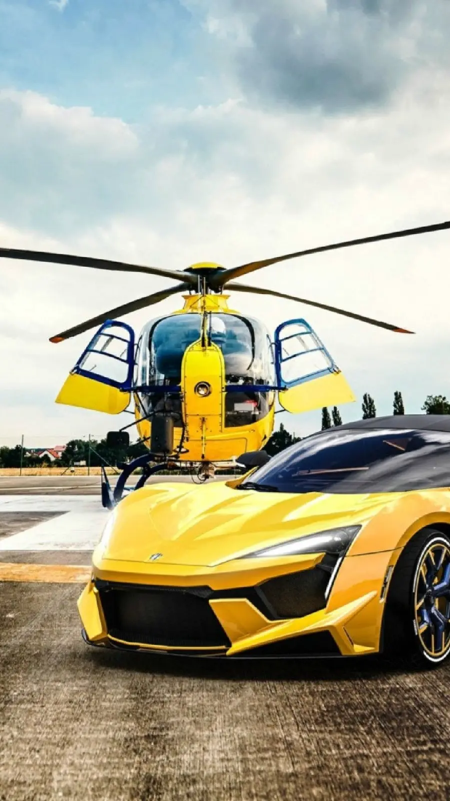 The latest model of the yellow private helicopter belongs to the richest person in the world 