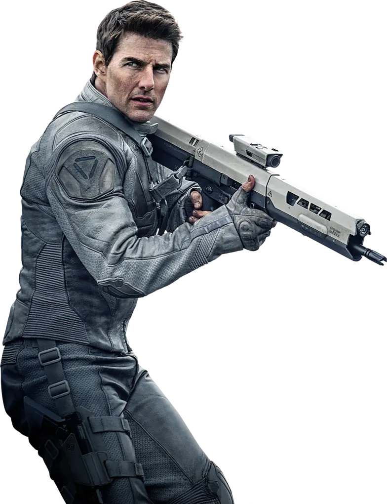 Stock image of Tom Cruise with the character and makeup of the fictional character Jack Harper