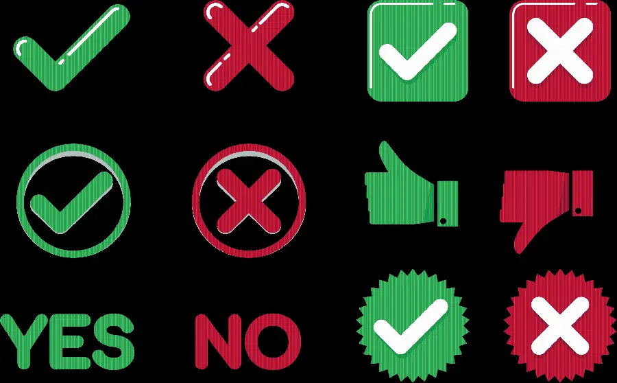 PNG image of correct and incorrect signs or ticks and crosses 