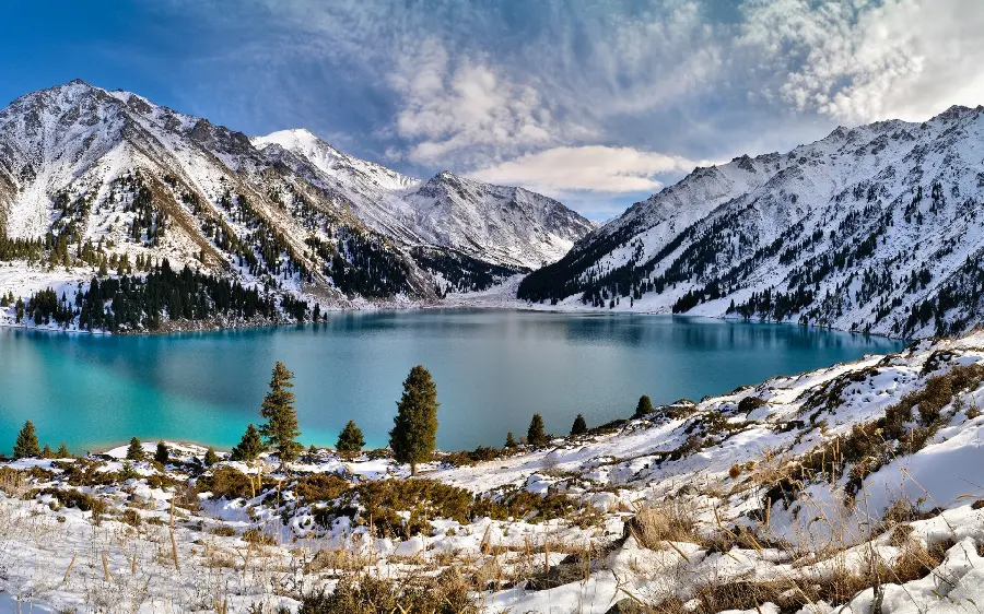Nature background image and icy, winter and cold lake landscape
