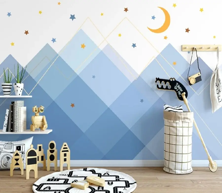 Beautiful Wallpaper of a Child's Room with a Building Block Wall Design