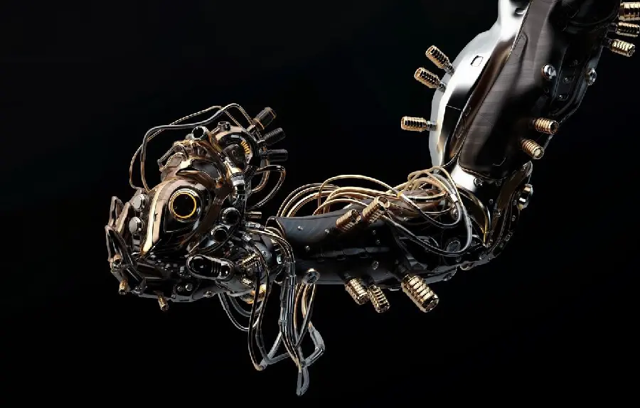 Background of robot and iron heart with black and dark theme