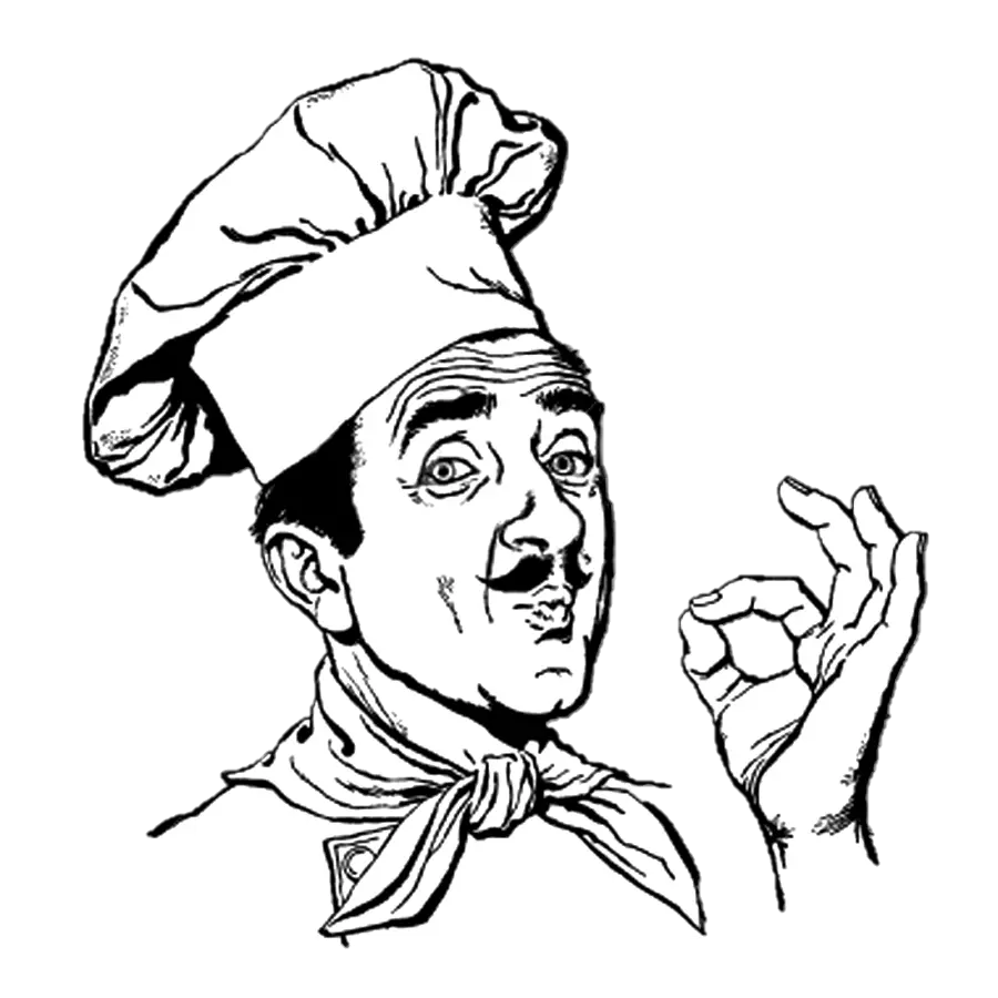 Black and white png image and graphic of a chef