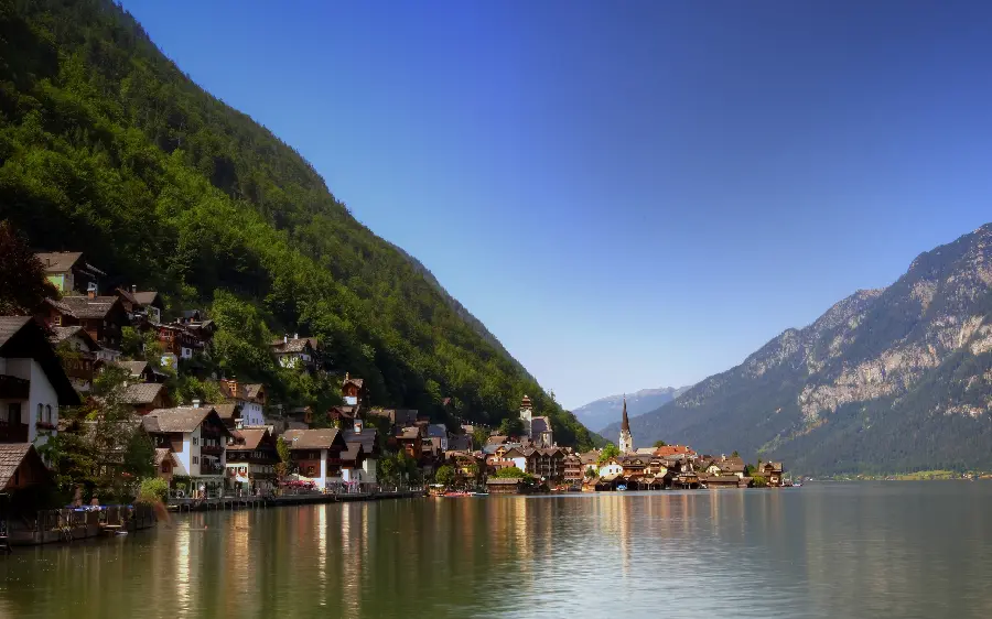 Wallpaper photo of a residential village by the water in Europe without Photoshop 