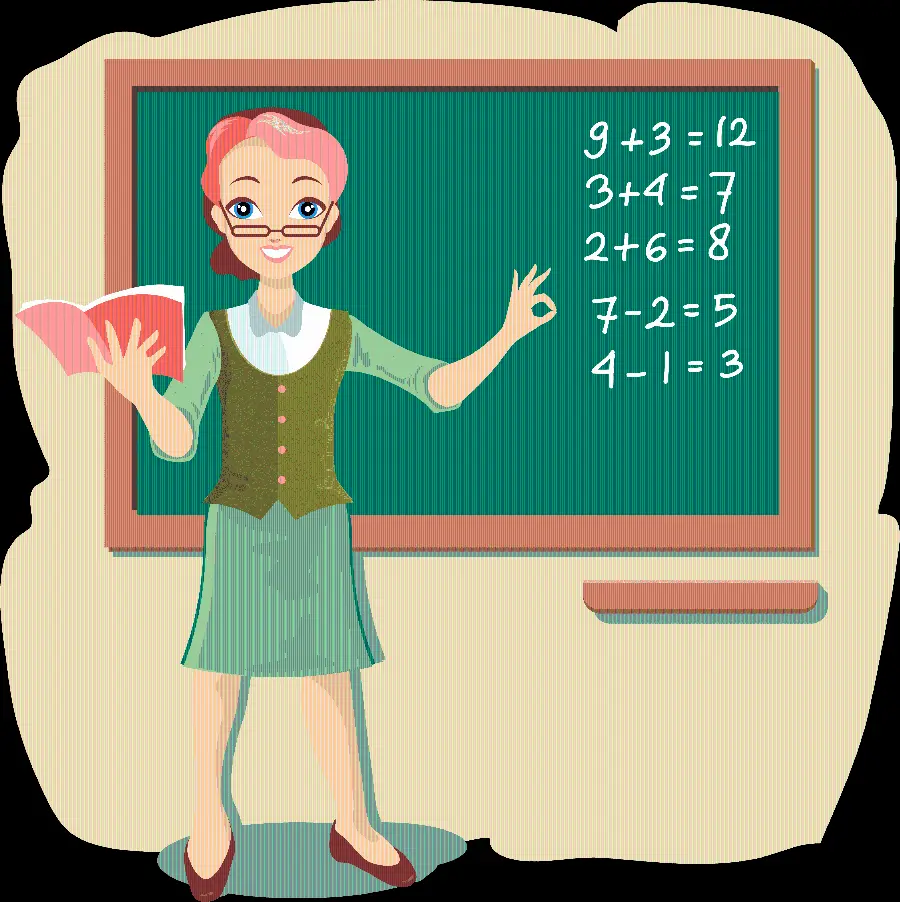 PNG image of a female math teacher teaching addition and subtraction