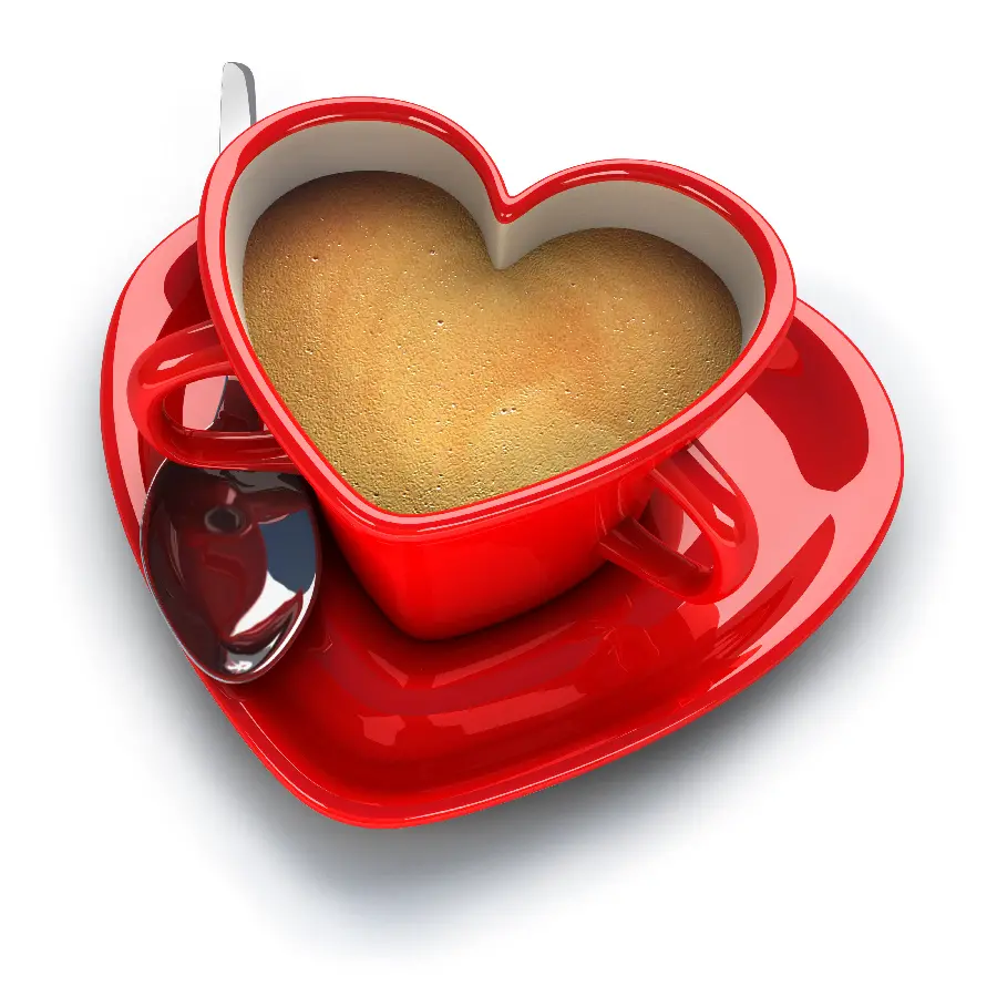 Download photo of a cup and saucer with a heart design for Valentine's Day 