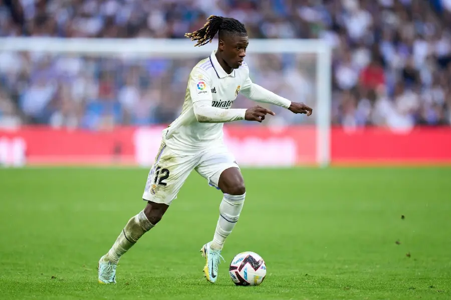 A professional and impressive game photo of the famous footballer Eduardo Camavinga