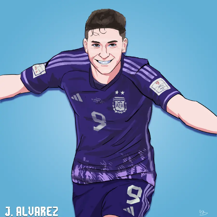 Cartoon and animated profile of Julin Alvarez with a simple and monochrome background 