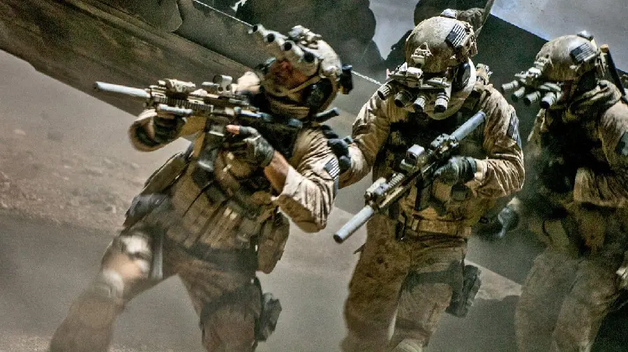 Photo of army soldiers in an action and military movie sequence