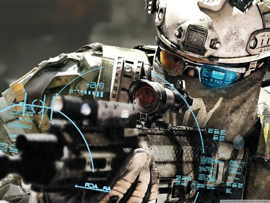 Military soldier wallpaper with modern equipment in the future