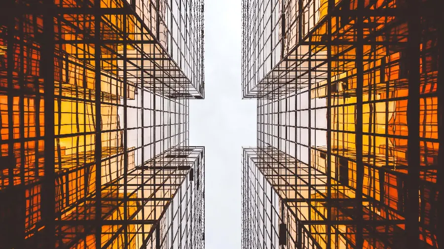 Background image of buildings with metal architecture and glass 8k